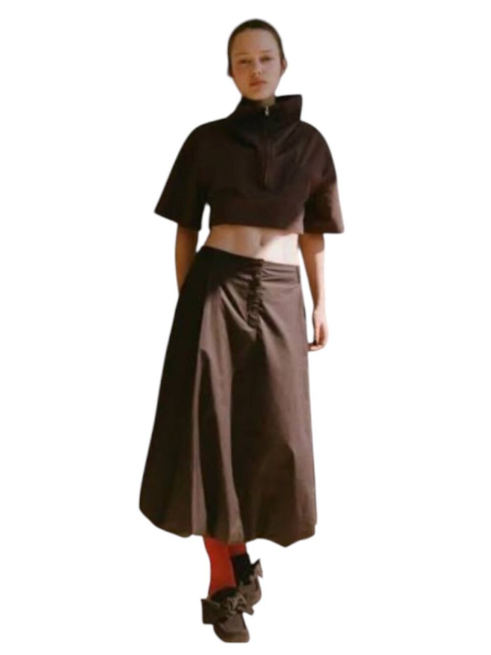 Zara Balloon Hem Midi Skirt Womens Small Brown High Rise Waist Pleated Zipper